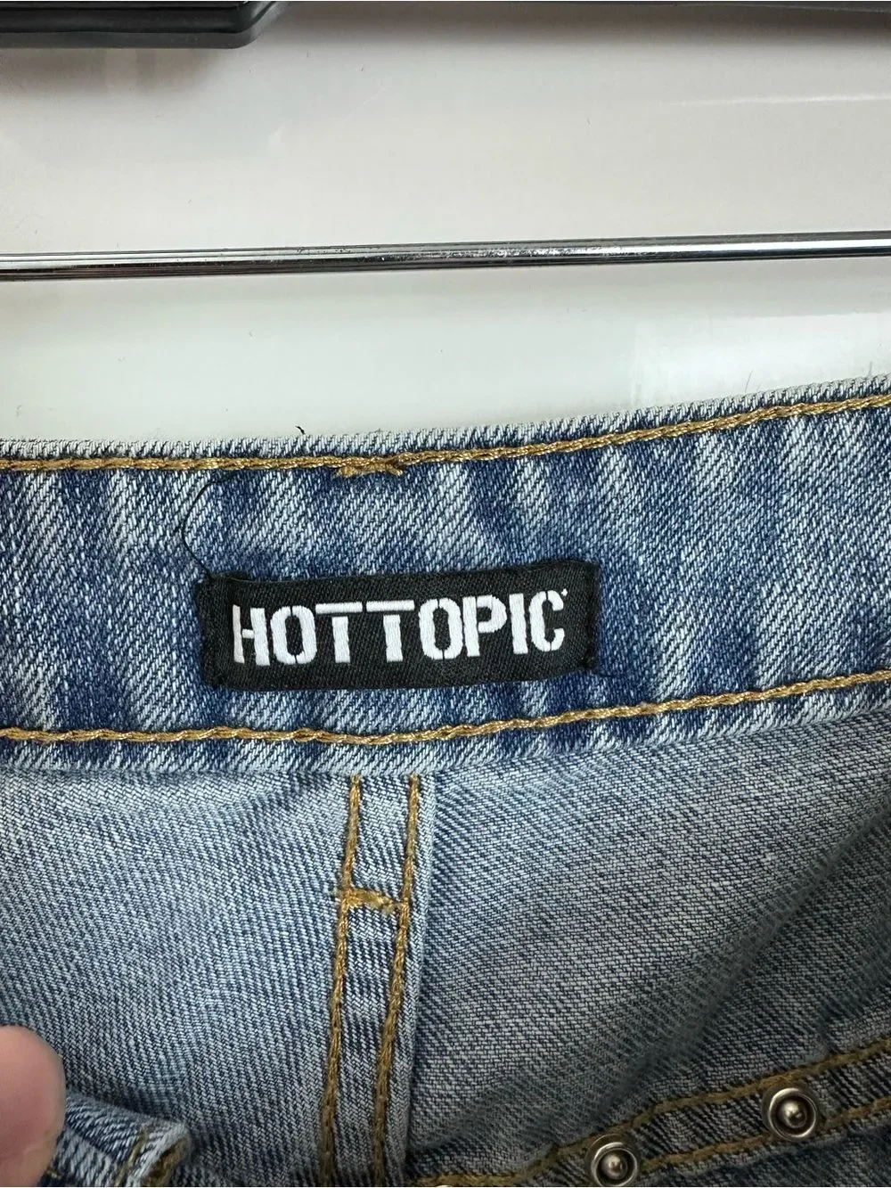Hot Topic Light Blue Distressed Denim Shorts with Stud Accents